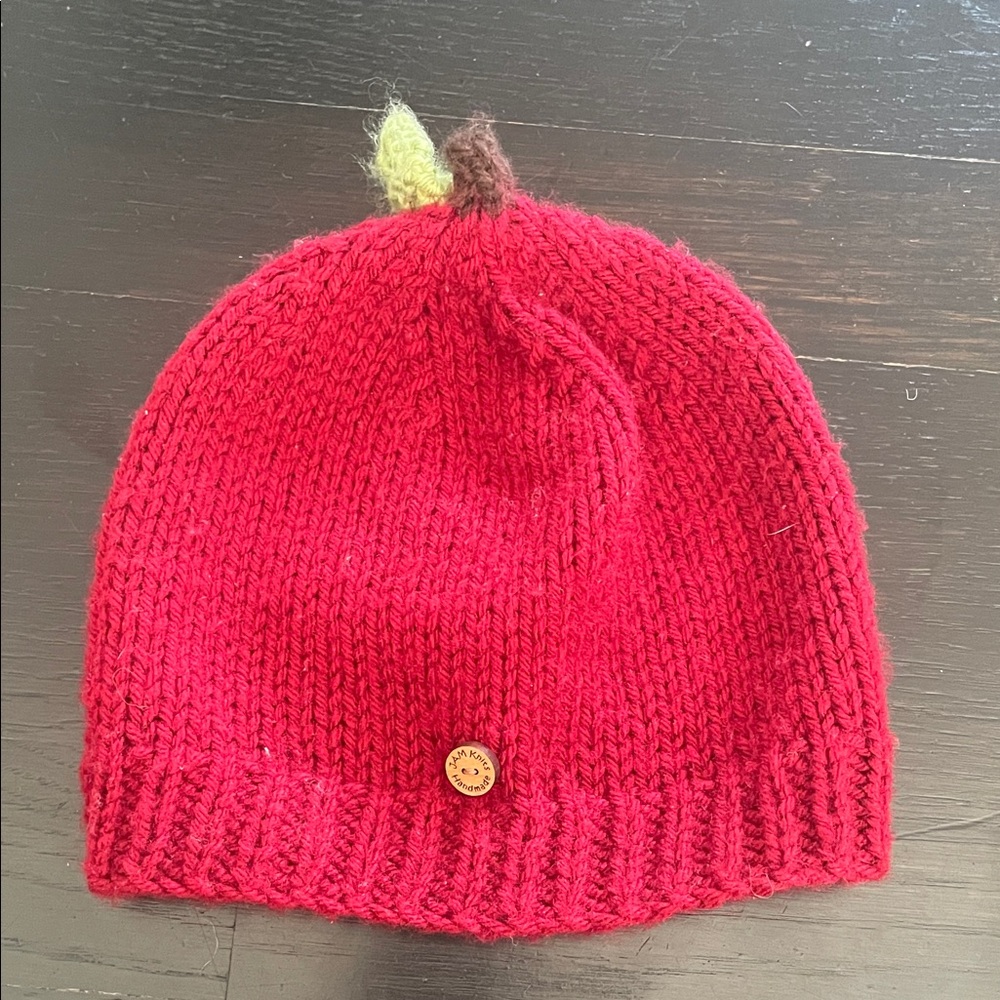 Hand-Knit Red Apple Kids Beanie